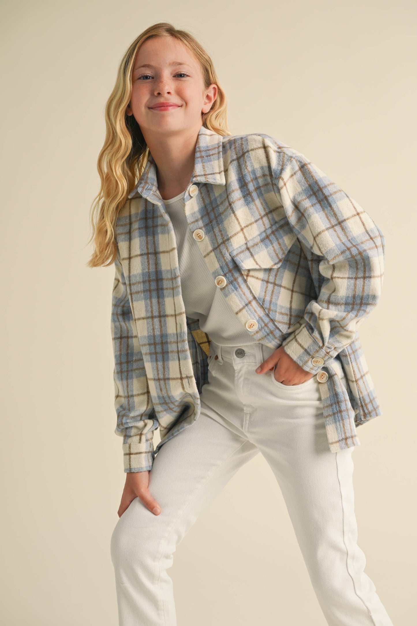 Play It Safe Plaid Shacket- Tweens (7-14)