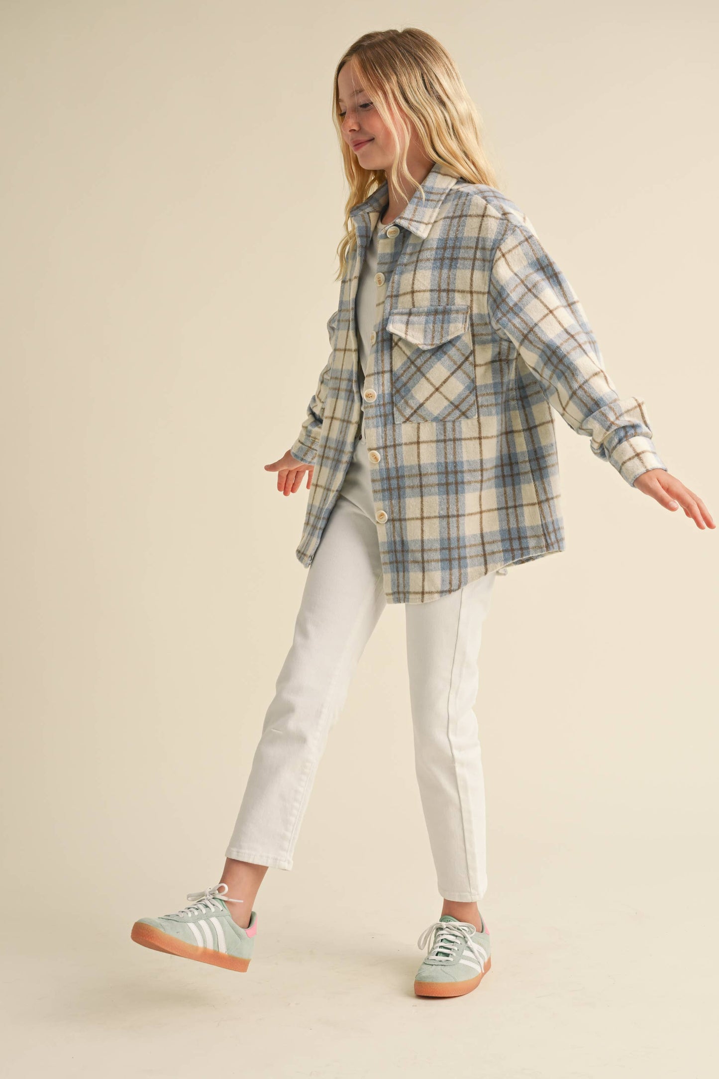 Play It Safe Plaid Shacket- Tweens (7-14)