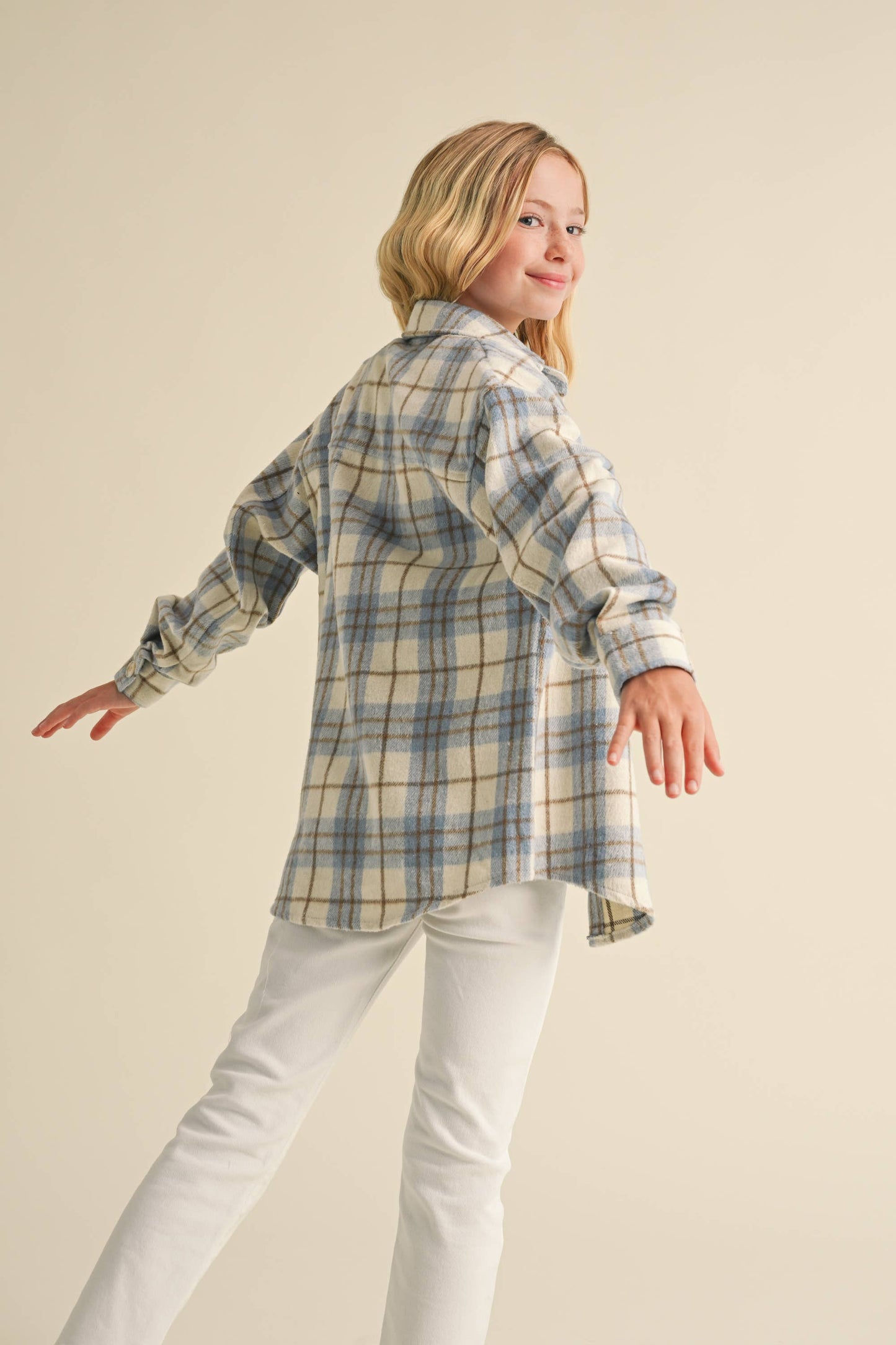 Play It Safe Plaid Shacket- Tweens (7-14)