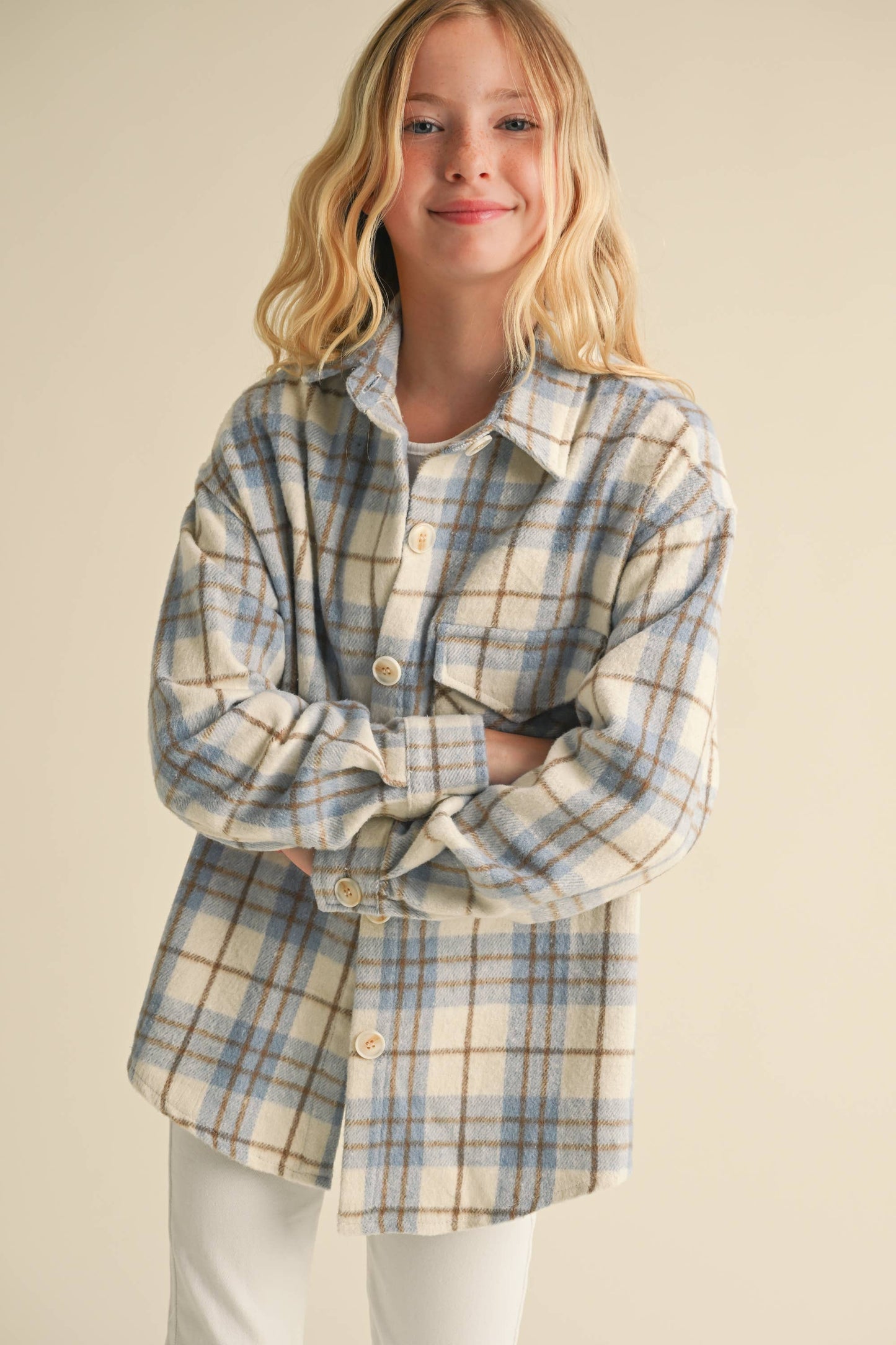 Play It Safe Plaid Shacket- Tweens (7-14)