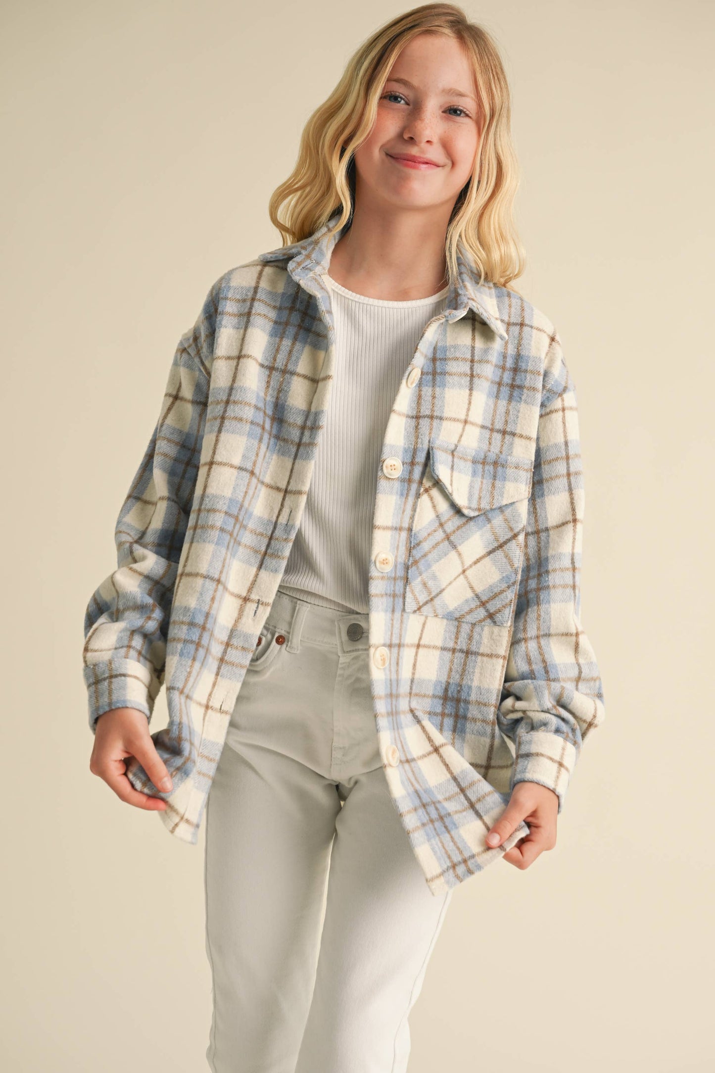 Play It Safe Plaid Shacket- Tweens (7-14)