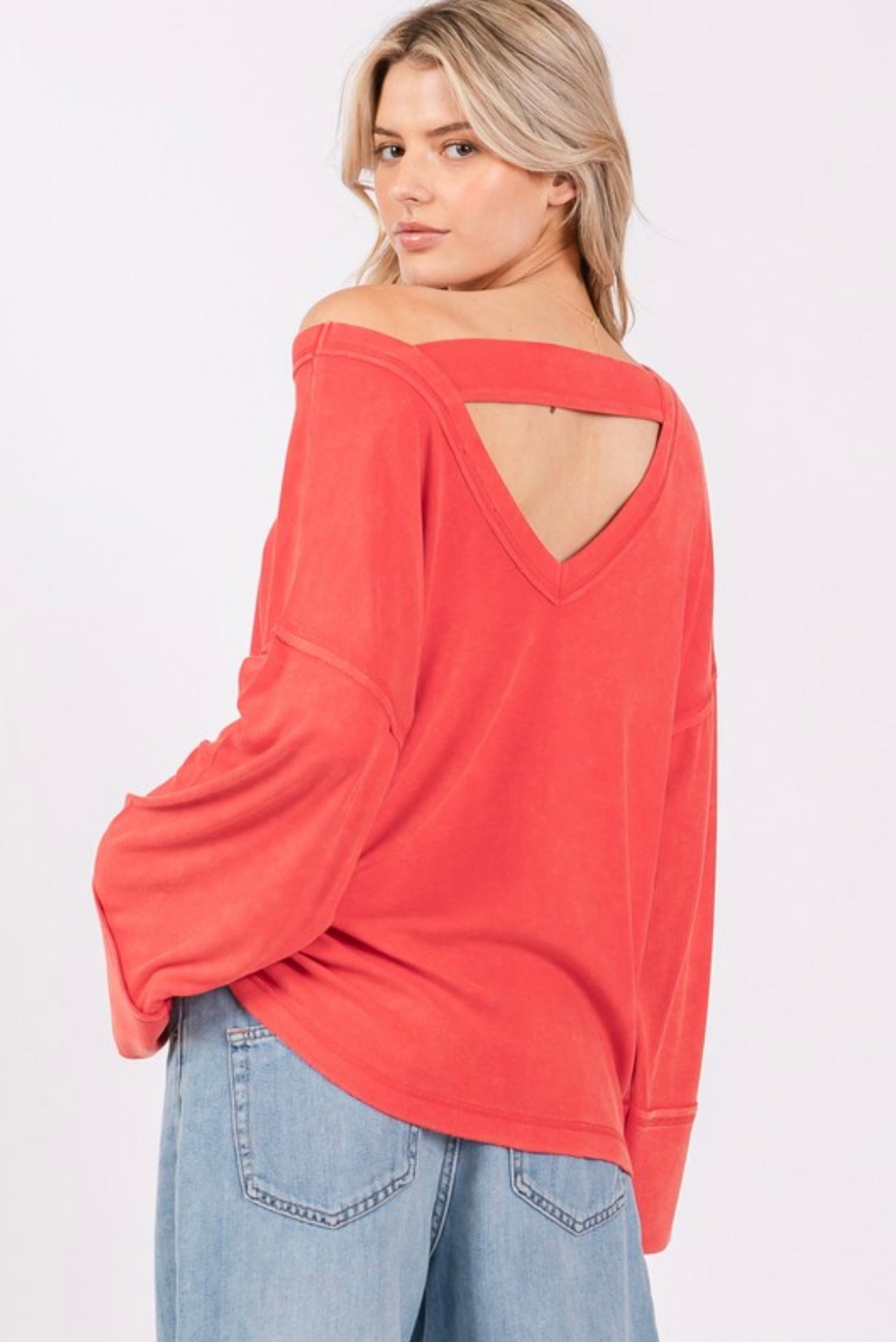 Best Bet Mineral Washed Ribbed Top- Red