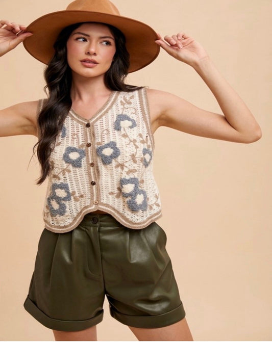 Win Me Over Embroidered Crochet Vest