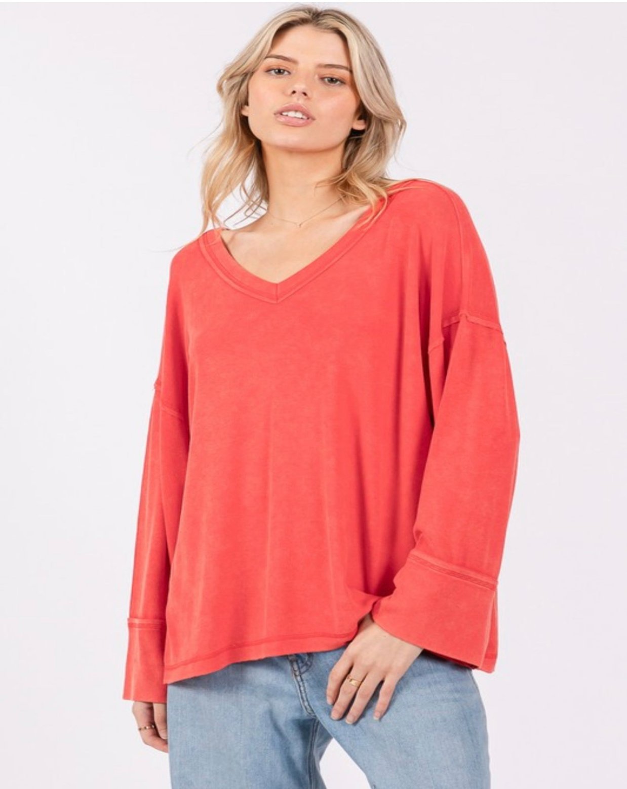 Best Bet Mineral Washed Ribbed Top- Red