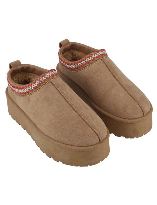 Parker Platform Slip on Slippers- Tan