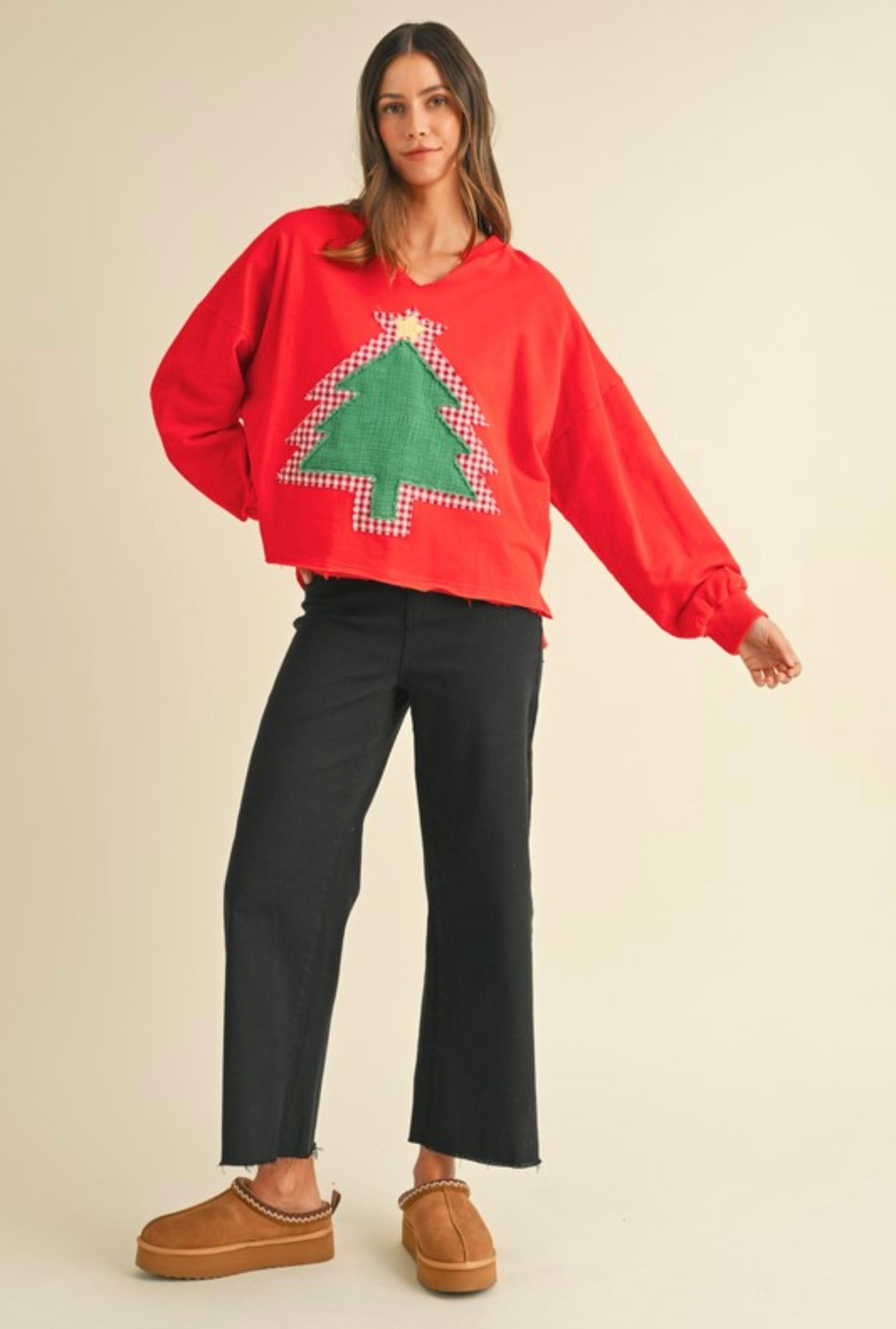 Tree Patch French Terry Pullover- Red