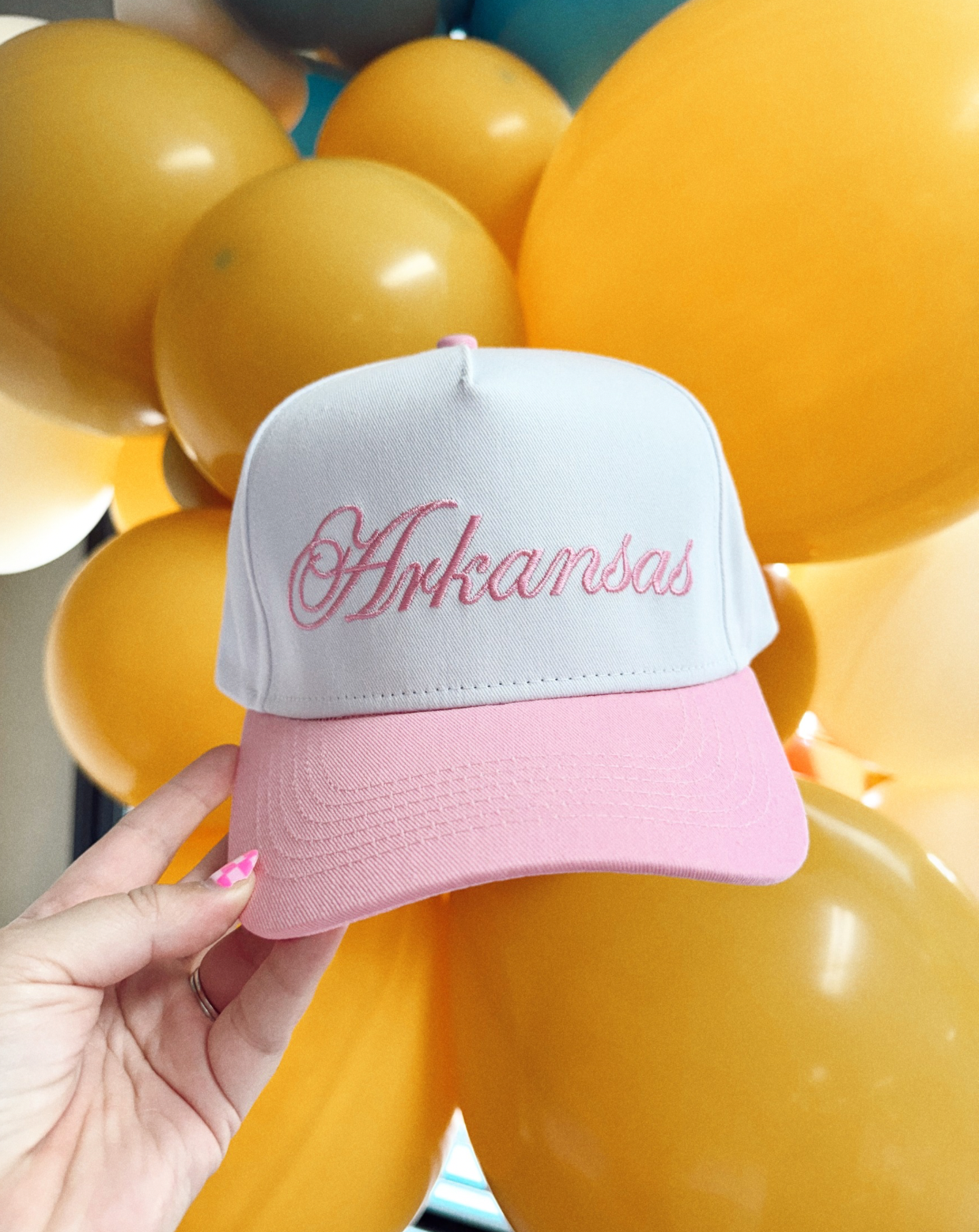 Arkansas Embroidered Hat- Pink