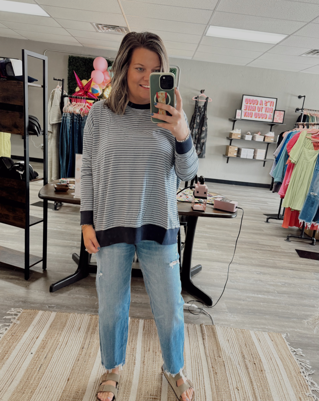 Always Around Striped Top- Dusty Blue