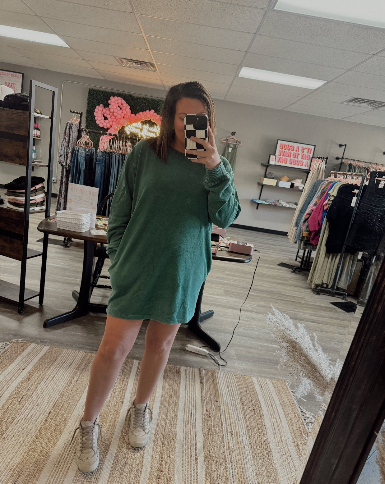 So Far So Good Sweatshirt Dress- Dark Green