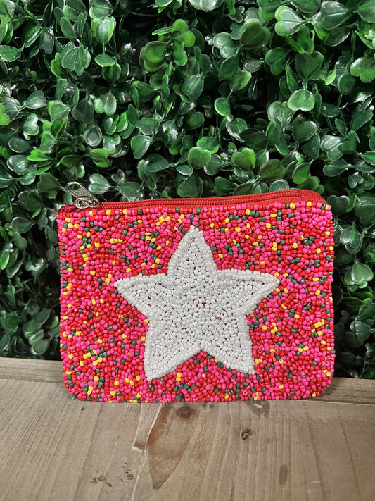 Small Beaded Coin Pouch- Star