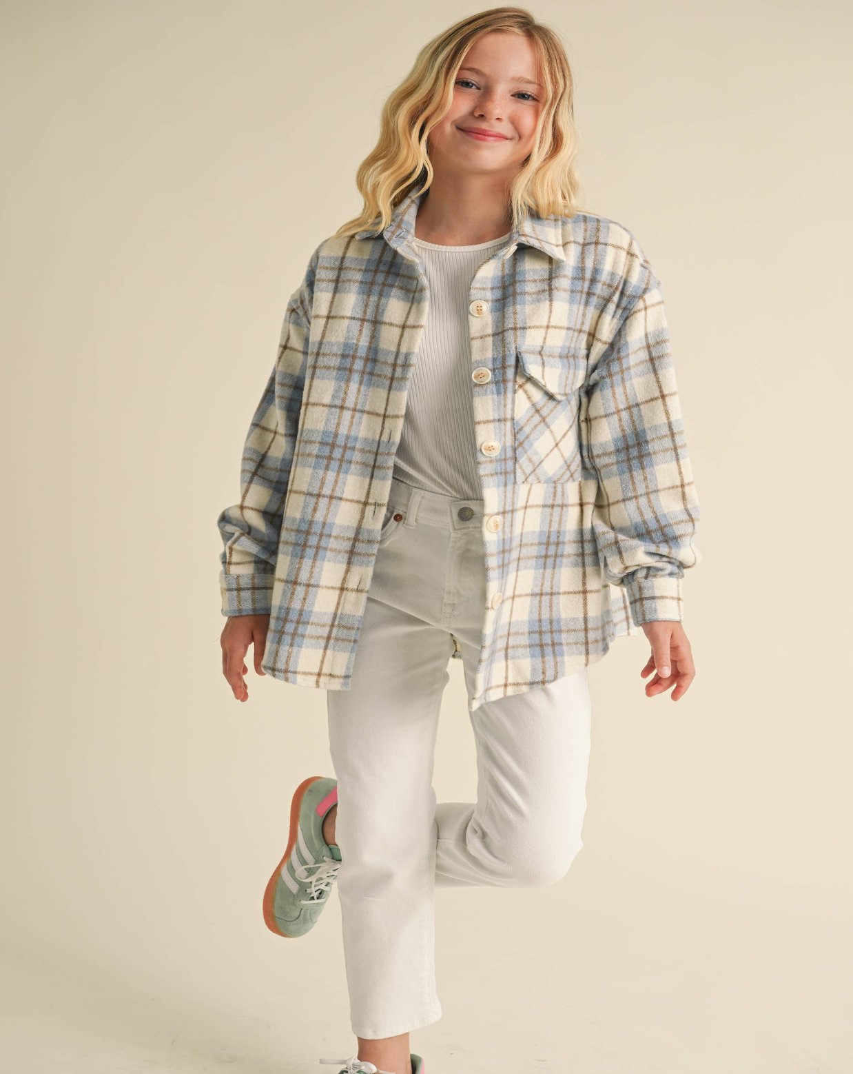 Play It Safe Plaid Shacket- Tweens (7-14)