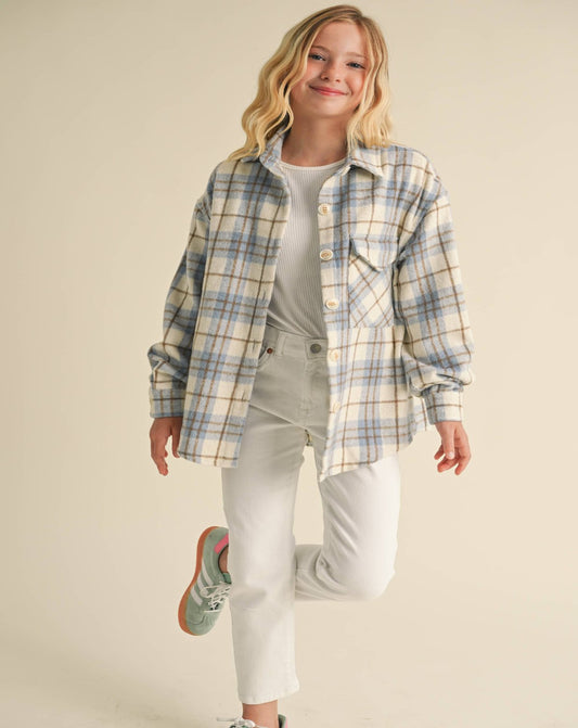 Play It Safe Plaid Shacket- Tweens (7-14)