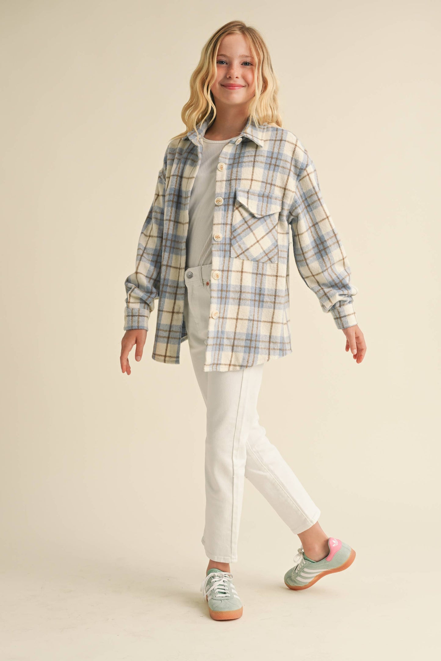 Play It Safe Plaid Shacket- Tweens (7-14)